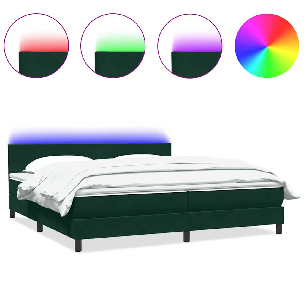 Letto a Molle con Materasso e LED Verde Scuro 180x210 cm Velluto