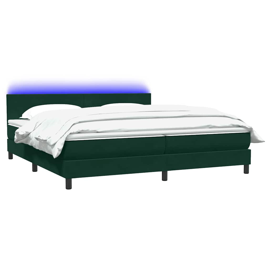 Letto a Molle con Materasso e LED Verde Scuro 180x210 cm Velluto