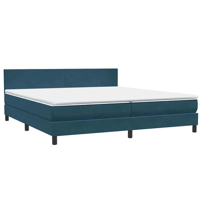 Letto a Molle con Materasso e LED Blu Scuro 180x210 cm in Velluto