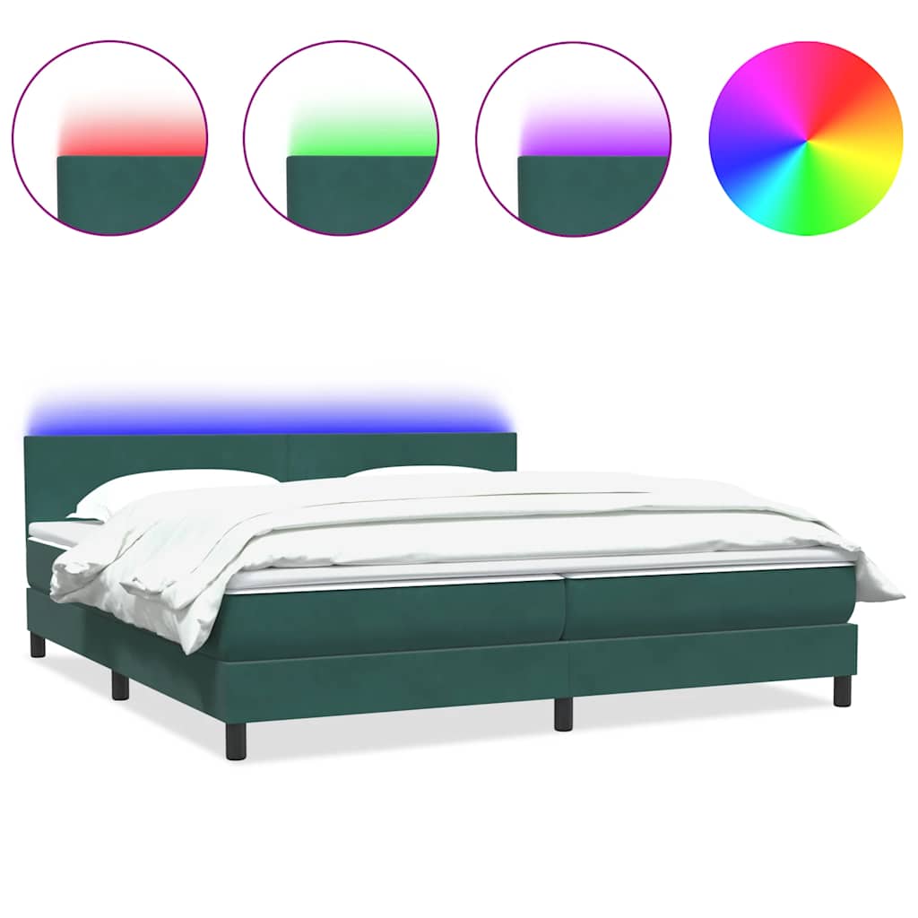 Letto a Molle con Materasso e LED Verde Scuro 200x210 cm Velluto