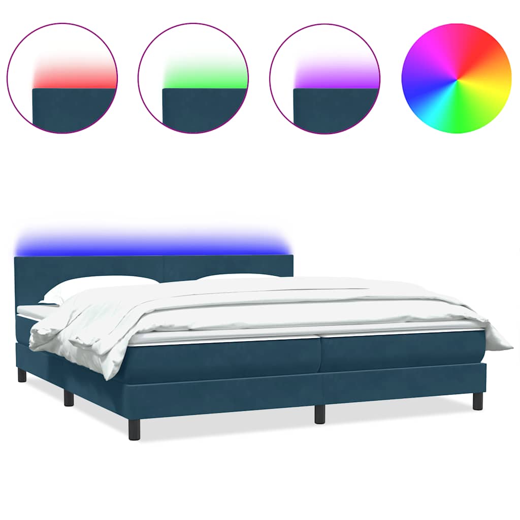 Letto a Molle con Materasso e LED Blu Scuro 200x210 cm in Velluto