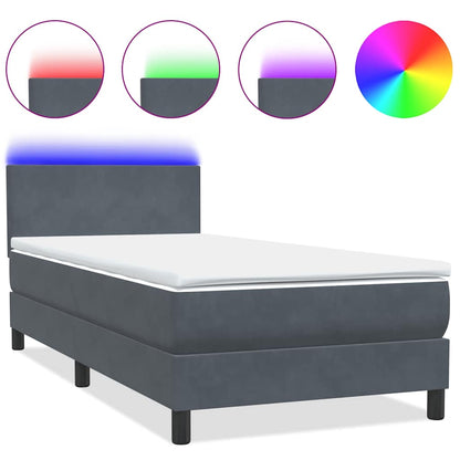 Letto a Molle con Materasso e LED Grigio Scuro 80x220 cm Velluto