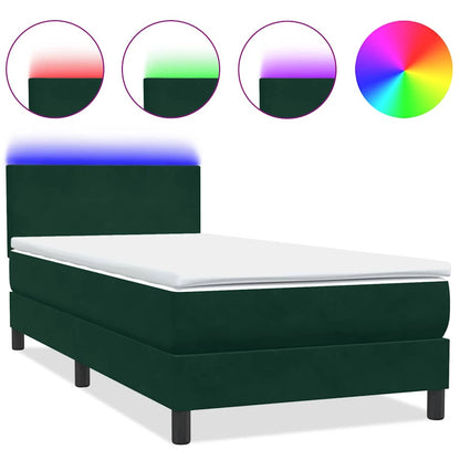 Letto a Molle con Materasso e LED Verde Scuro 80x220 cm Velluto