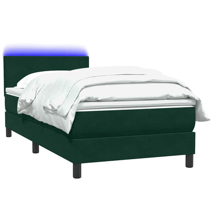 Letto a Molle con Materasso e LED Verde Scuro 80x220 cm Velluto