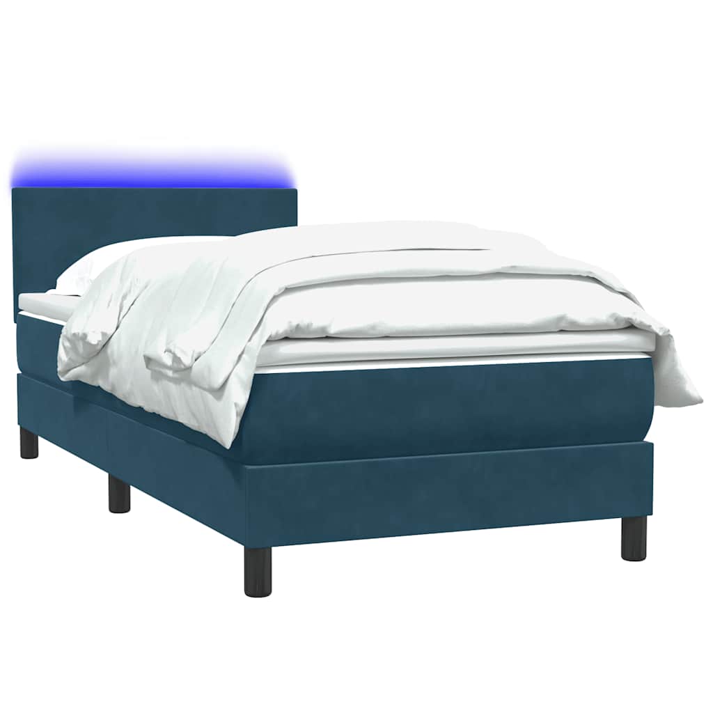 Letto a Molle con Materasso e LED Blu Scuro 80x220 cm Velluto