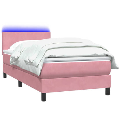 Letto a Molle con Materasso e LED Rosa 80x220 cm Velluto