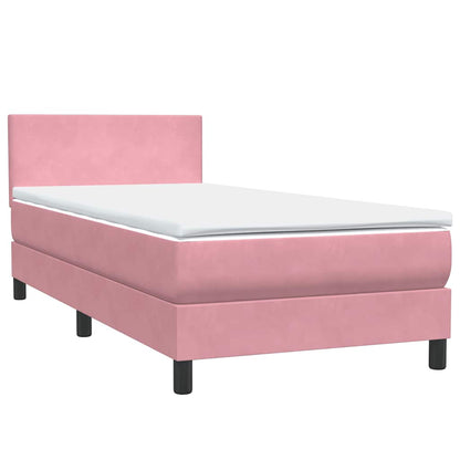 Letto a Molle con Materasso e LED Rosa 80x220 cm Velluto