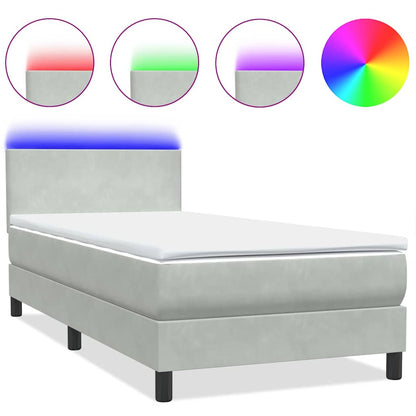 Letto a Molle con Materasso e LED Grigio Chiaro 90x220 cm Velluto