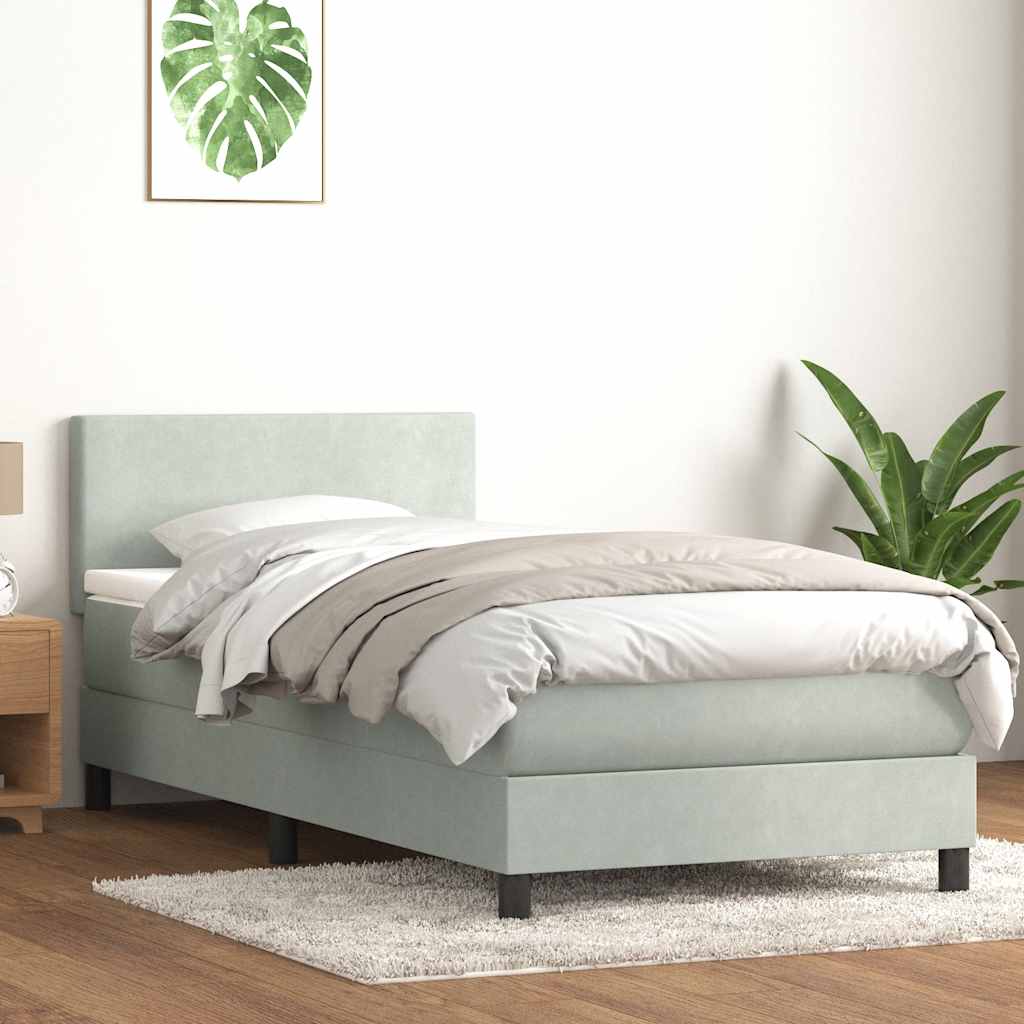 Letto a Molle con Materasso e LED Grigio Chiaro 90x220 cm Velluto