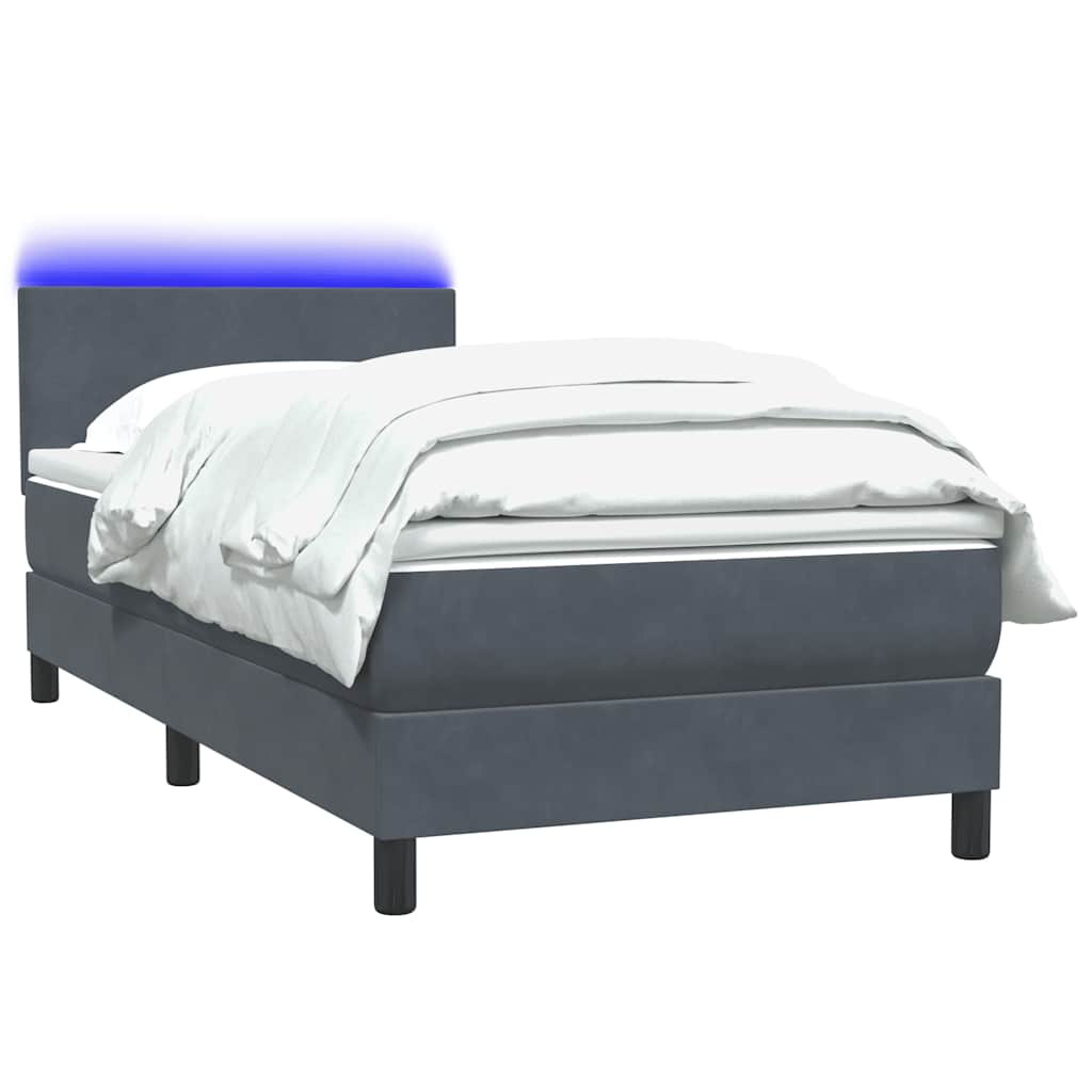 Letto a Molle con Materasso e LED Grigio Scuro 90x220 cm Velluto