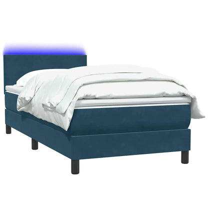 Letto a Molle con Materasso e LED Blu Scuro 90x220 cm Velluto