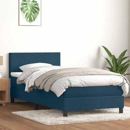 Letto a Molle con Materasso e LED Blu Scuro 90x220 cm Velluto