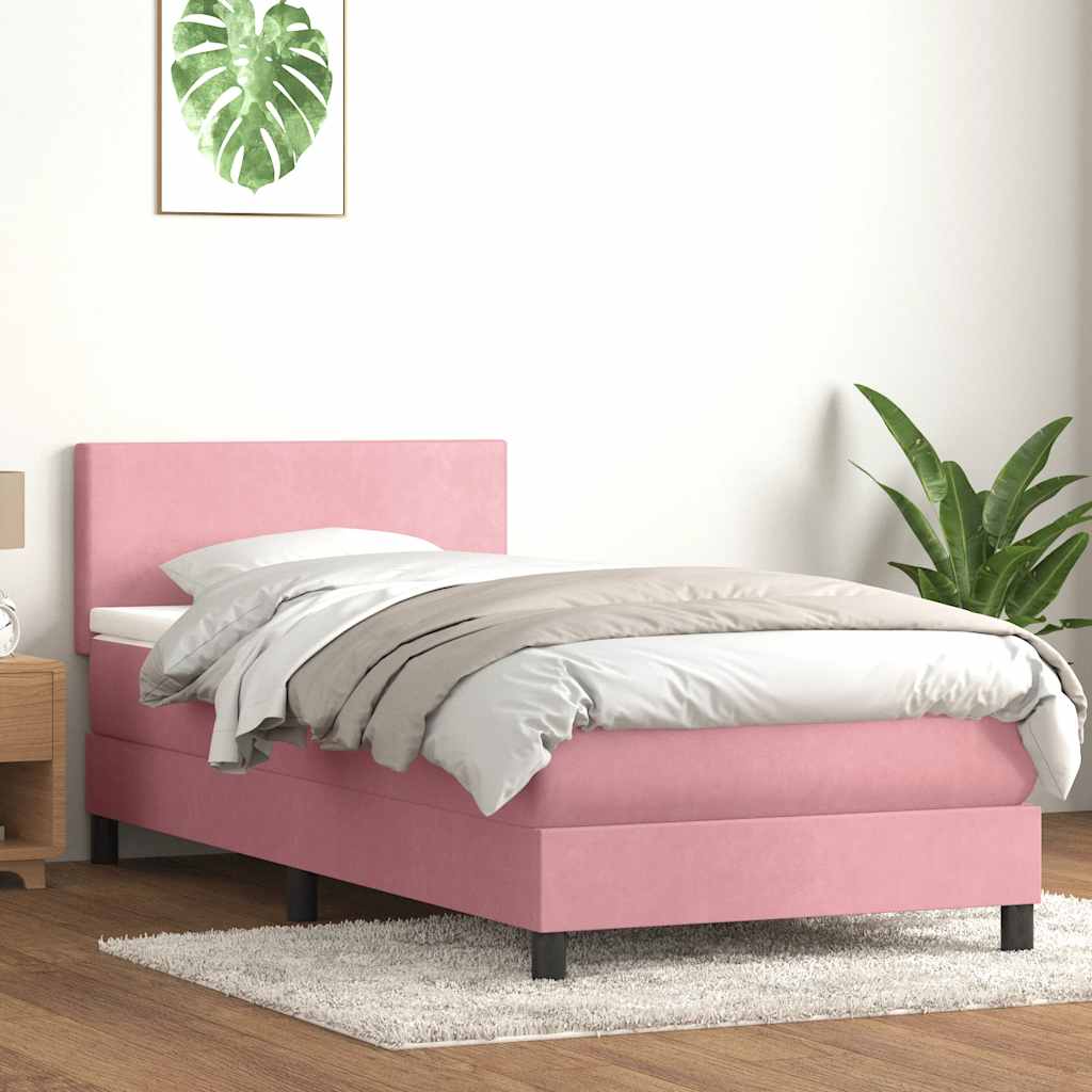Letto a Molle con Materasso e LED Rosa 90x220 cm Velluto