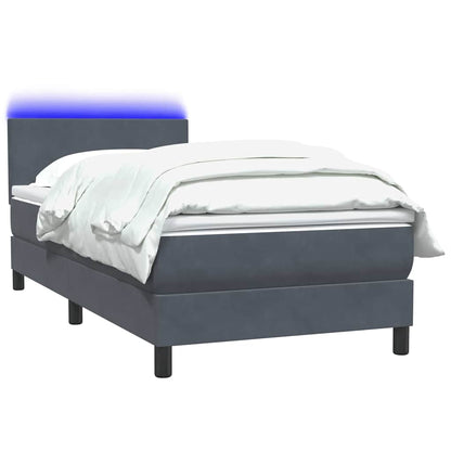 Letto a Molle con Materasso e LED Grigio Scuro 100x220 cm Velluto