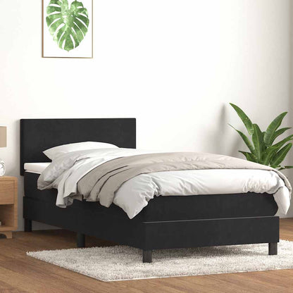 Letto a Molle con Materasso e LED Nero 100x220 cm in Velluto