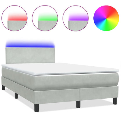Letto a Molle con Materasso e LED Grigio Chiaro 120x220cm Velluto
