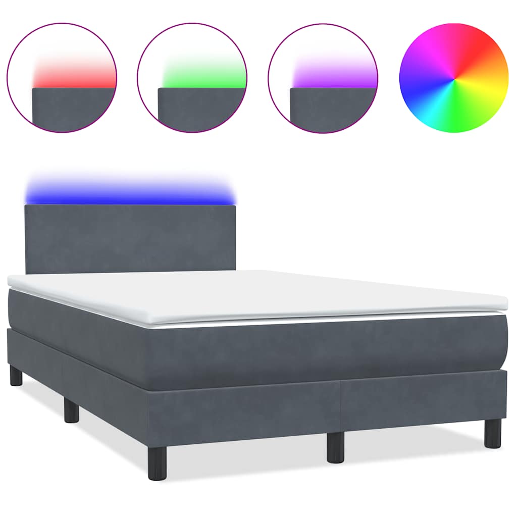 Letto a Molle con Materasso e LED Grigio Scuro 120x220 cm Velluto