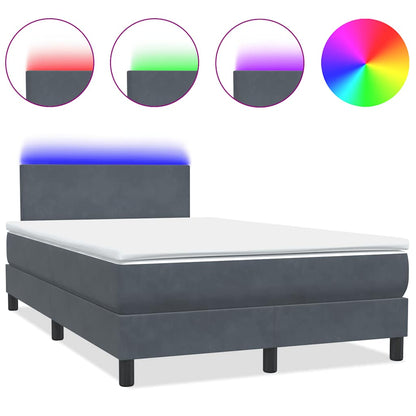 Letto a Molle con Materasso e LED Grigio Scuro 120x220 cm Velluto
