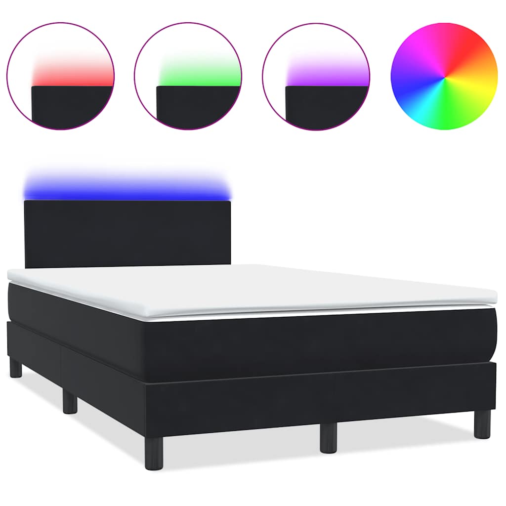 Letto a Molle con Materasso e LED Nero 120x220 cm in Velluto
