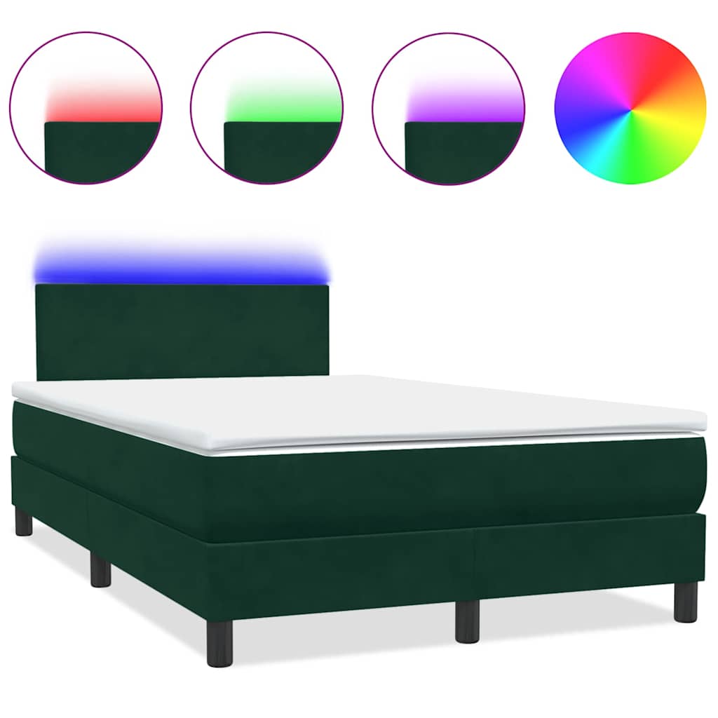 Letto a Molle con Materasso e LED Verde Scuro 120x220 cm Velluto