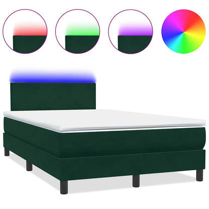 Letto a Molle con Materasso e LED Verde Scuro 120x220 cm Velluto
