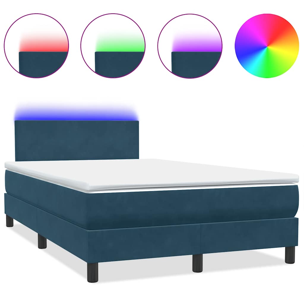 Letto a Molle con Materasso e LED Blu Scuro 120x220 cm in Velluto