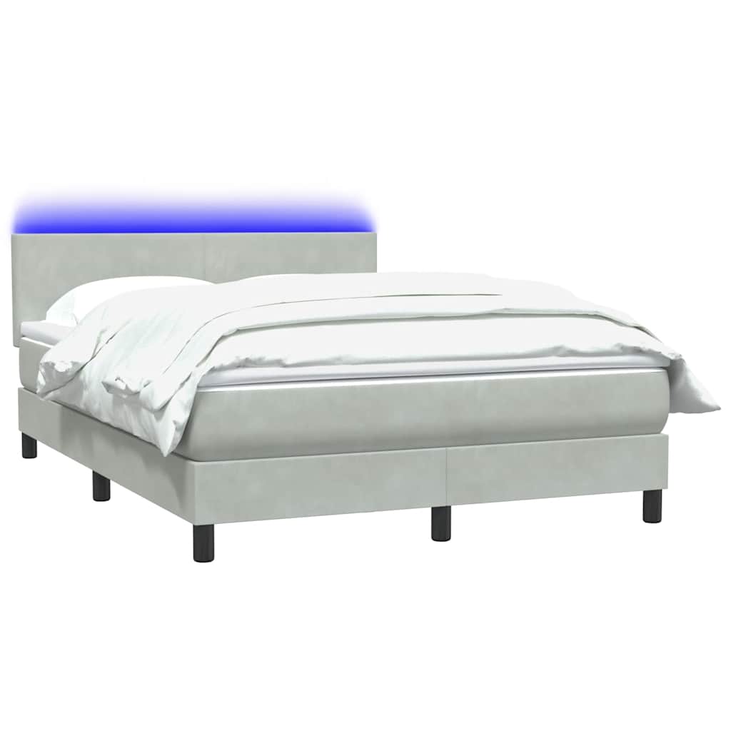 Letto a Molle con Materasso e LED Grigio Chiaro 140x220cm Velluto