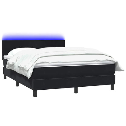 Letto a Molle con Materasso e LED Nero 140x220 cm in Velluto
