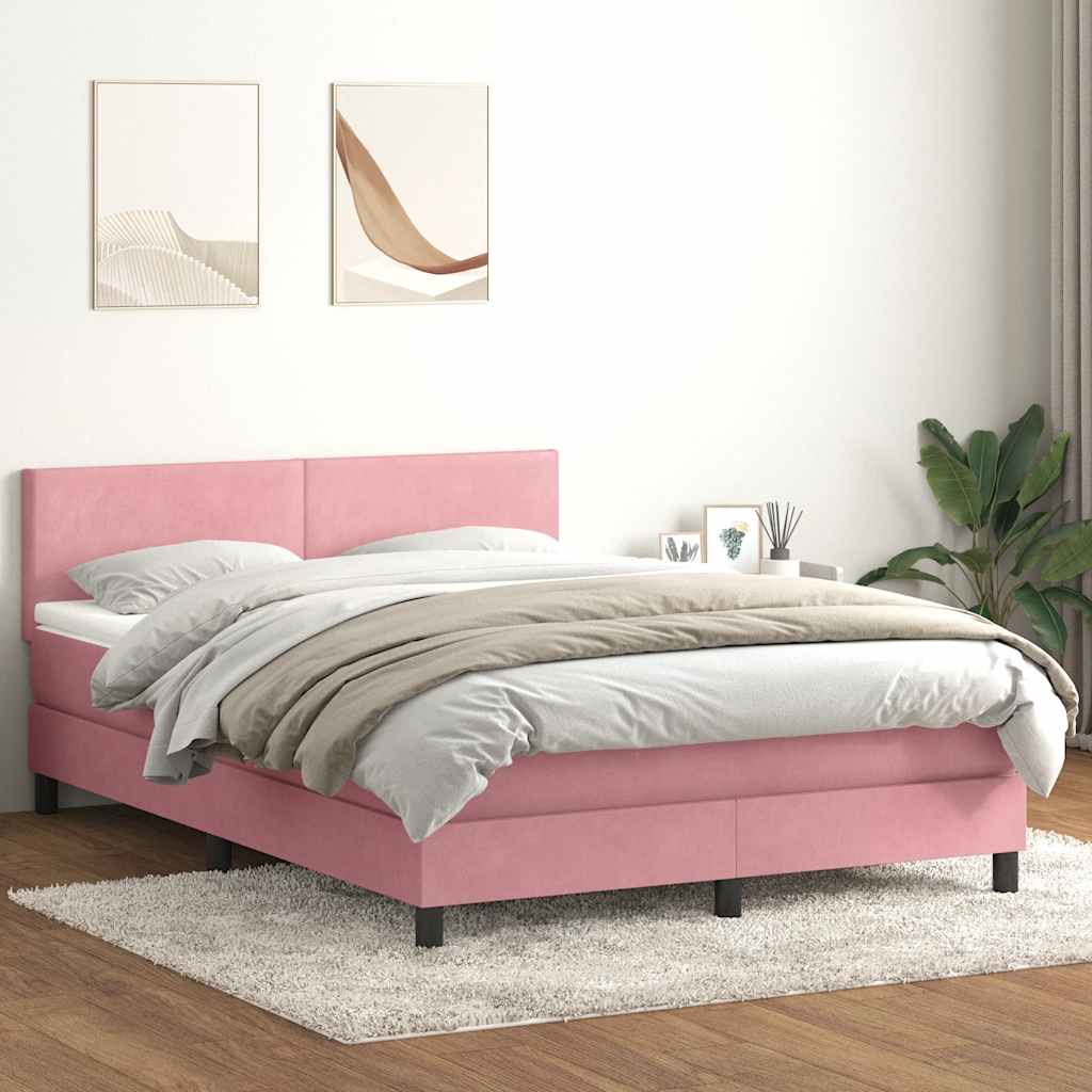 Letto a Molle con Materasso e LED Rosa 140x220 cm in Velluto