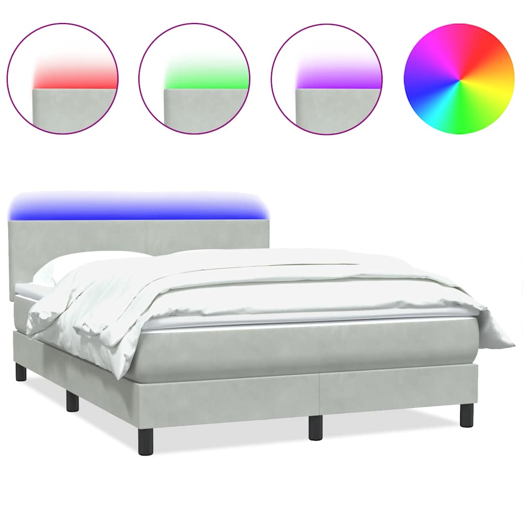 Letto a Molle con Materasso e LED Grigio Chiaro 160x220cm Velluto