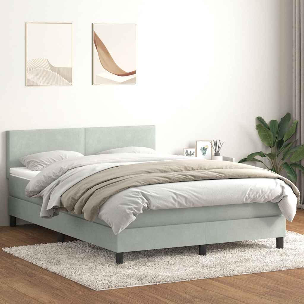 Letto a Molle con Materasso e LED Grigio Chiaro 160x220cm Velluto