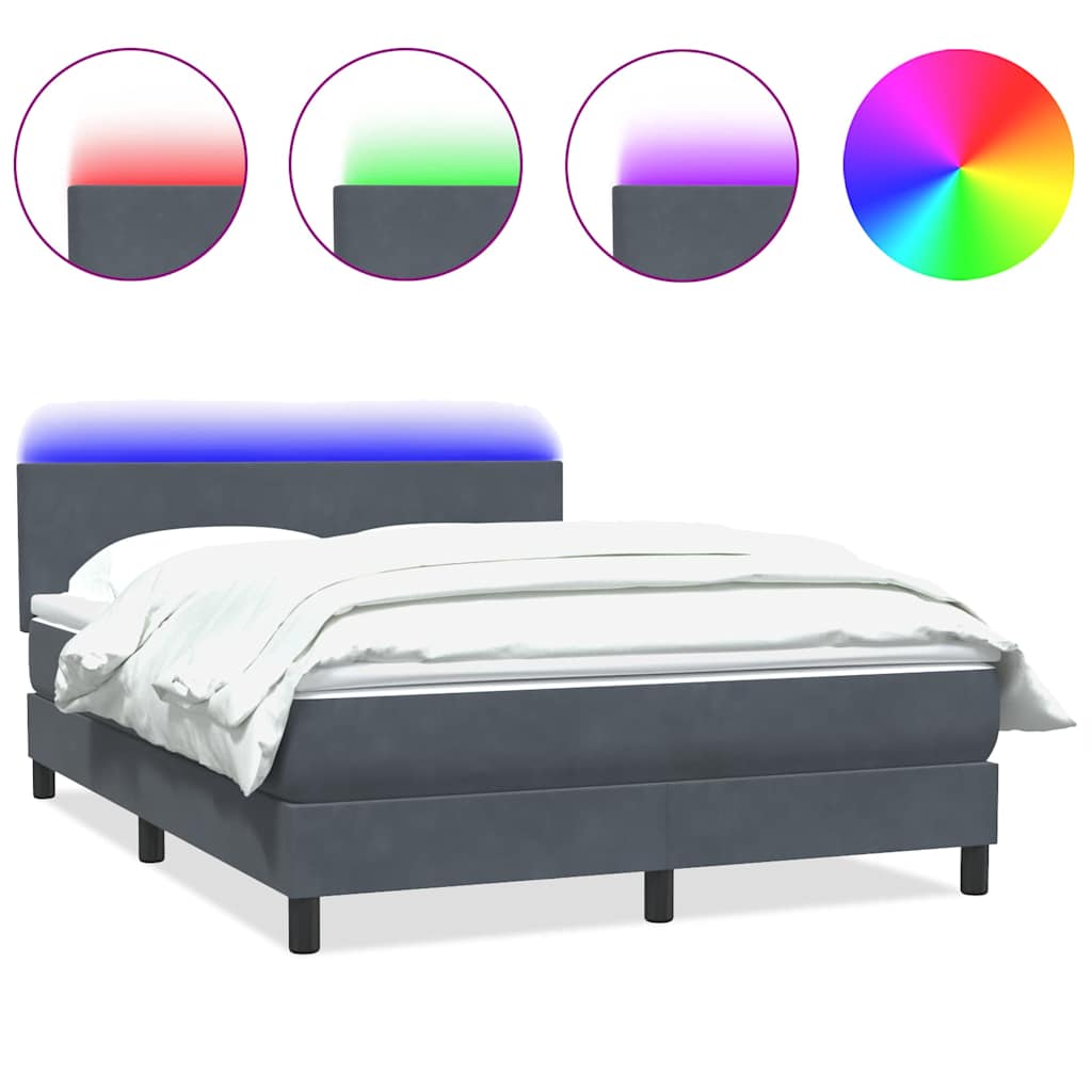 Letto a Molle con Materasso e LED Grigio Scuro 160x220 cm Velluto