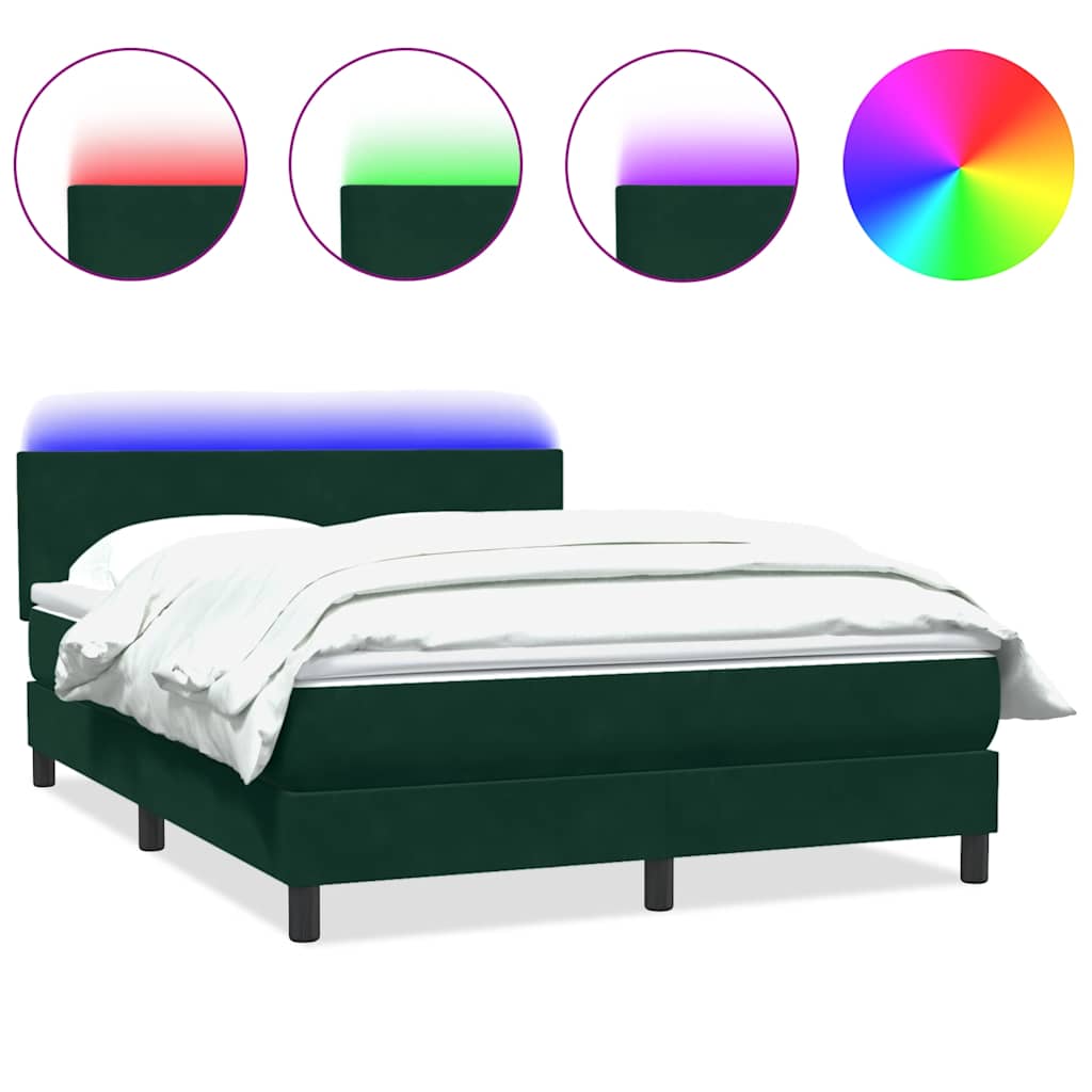 Letto a Molle con Materasso e LED Verde Scuro 160x220 cm Velluto