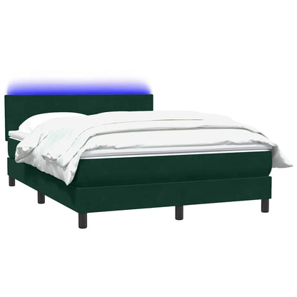 Letto a Molle con Materasso e LED Verde Scuro 160x220 cm Velluto
