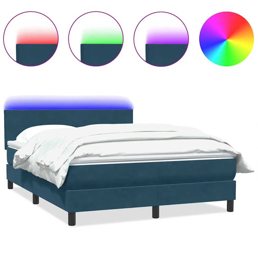 Letto a Molle con Materasso e LED Blu Scuro 160x220 cm in Velluto