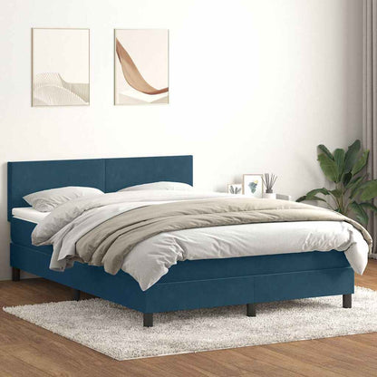 Letto a Molle con Materasso e LED Blu Scuro 160x220 cm in Velluto