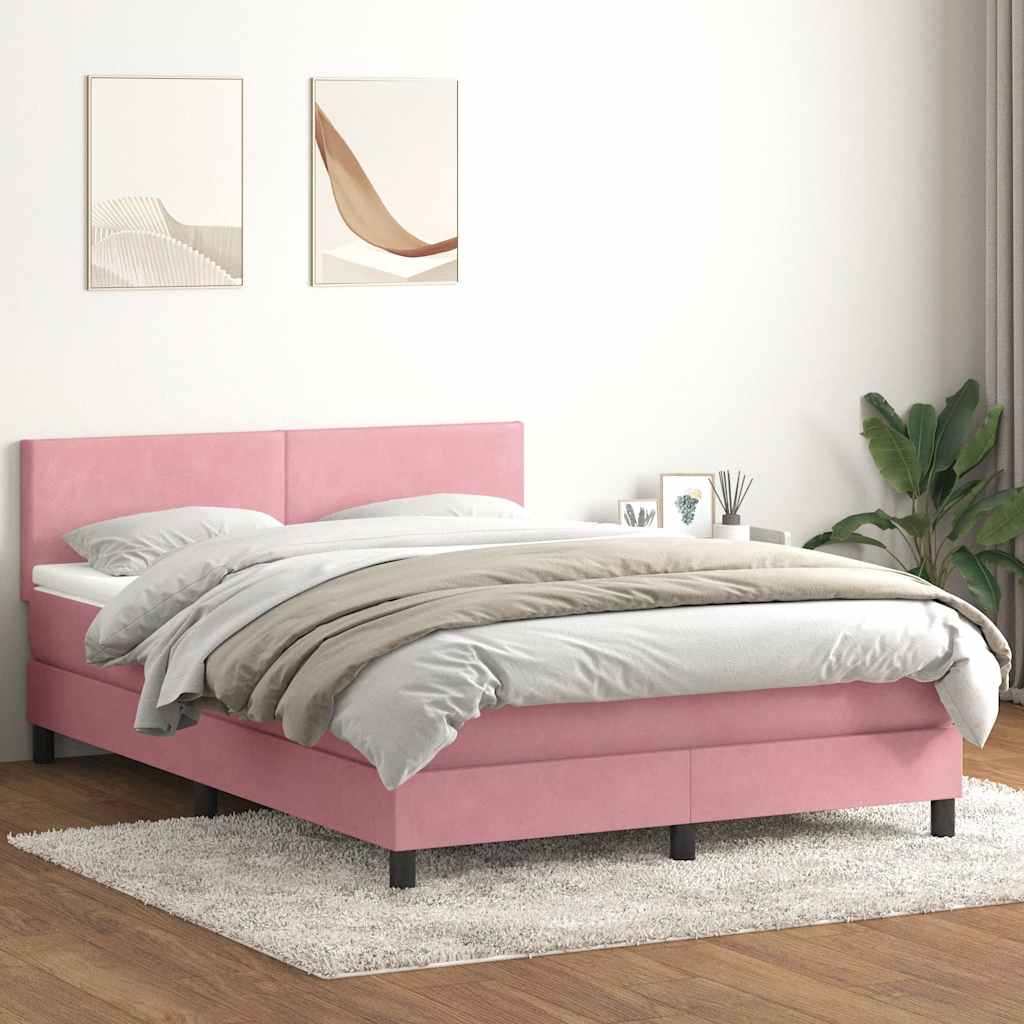 Letto a Molle con Materasso e LED Rosa 160x220 cm in Velluto