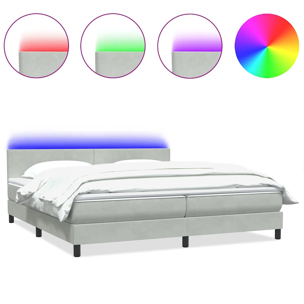 Letto a Molle con Materasso e LED Grigio Chiaro 180x220cm Velluto