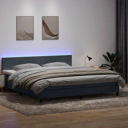 Letto a Molle con Materasso e LED Grigio Scuro 180x220 cm Velluto