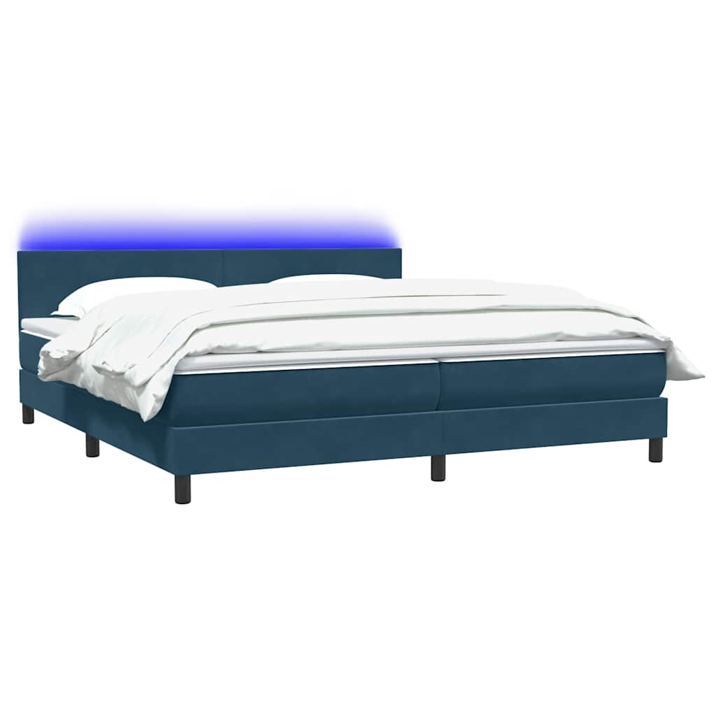 Letto a Molle con Materasso e LED Blu Scuro 180x220 cm Velluto