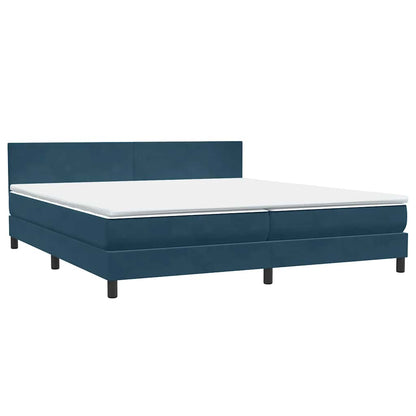 Letto a Molle con Materasso e LED Blu Scuro 180x220 cm Velluto