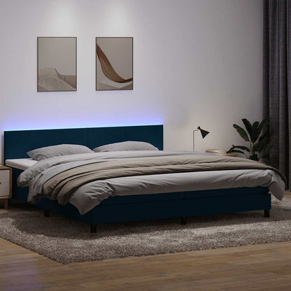 Letto a Molle con Materasso e LED Blu Scuro 180x220 cm Velluto