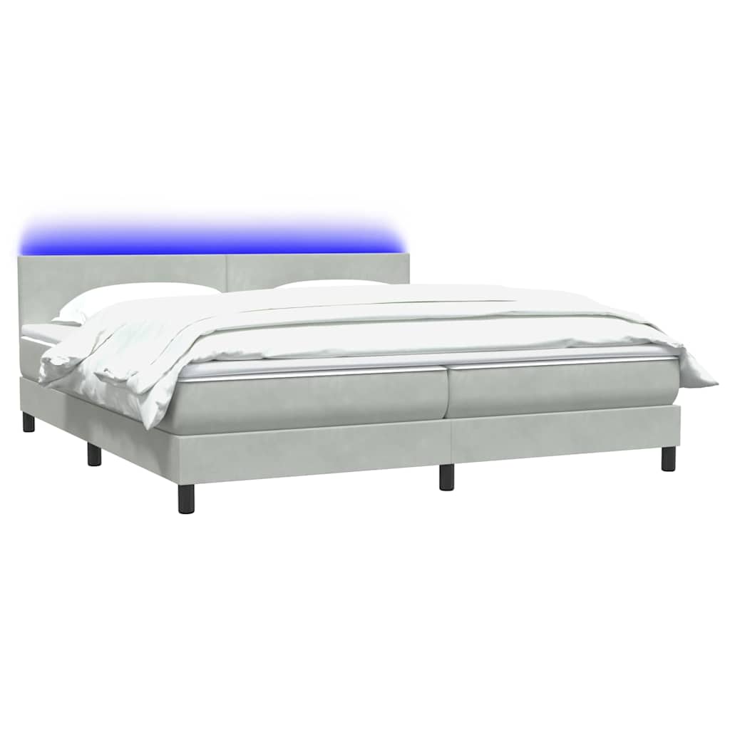 Letto a Molle con Materasso e LED Grigio Chiaro 200x220cm Velluto