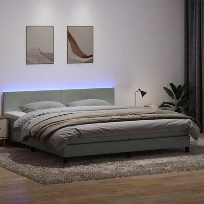 Letto a Molle con Materasso e LED Grigio Chiaro 200x220cm Velluto