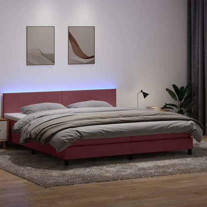Letto a Molle con Materasso e LED Rosa 200x220 cm in Velluto