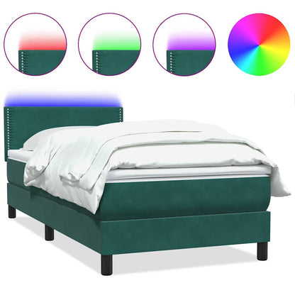 Letto a Molle con Materasso e LED Verde Scuro 80x210 cm Velluto