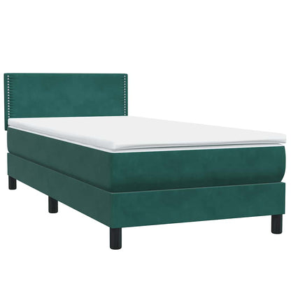 Letto a Molle con Materasso e LED Verde Scuro 80x210 cm Velluto