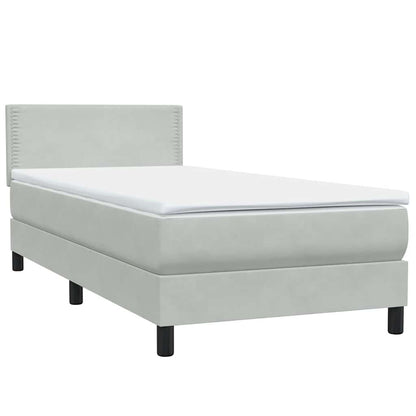 Letto a Molle con Materasso e LED grigio chiaro 90x210 cm Velluto