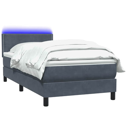 Letto a Molle con Materasso e LED Grigio Scuro 90x210 cm Velluto