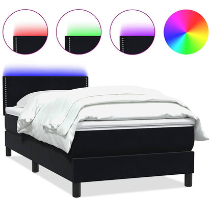 Letto a Molle con Materasso e LED Nero 90x210 cm in Velluto
